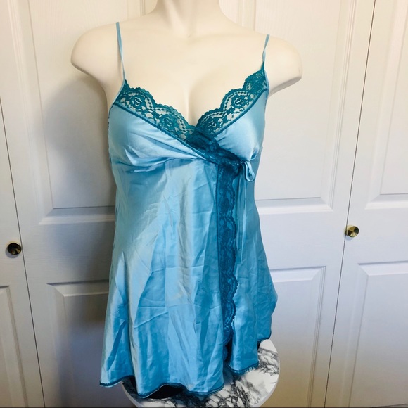 Victoria's Secret Other - Victoria’s Secret angel blue silky faux wrap teddy